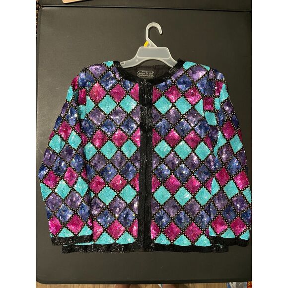 Jean for Joseph Le Bon Harlequin Sequined Formal Silk Jacket Size Large NWT - Picture 8 of 8